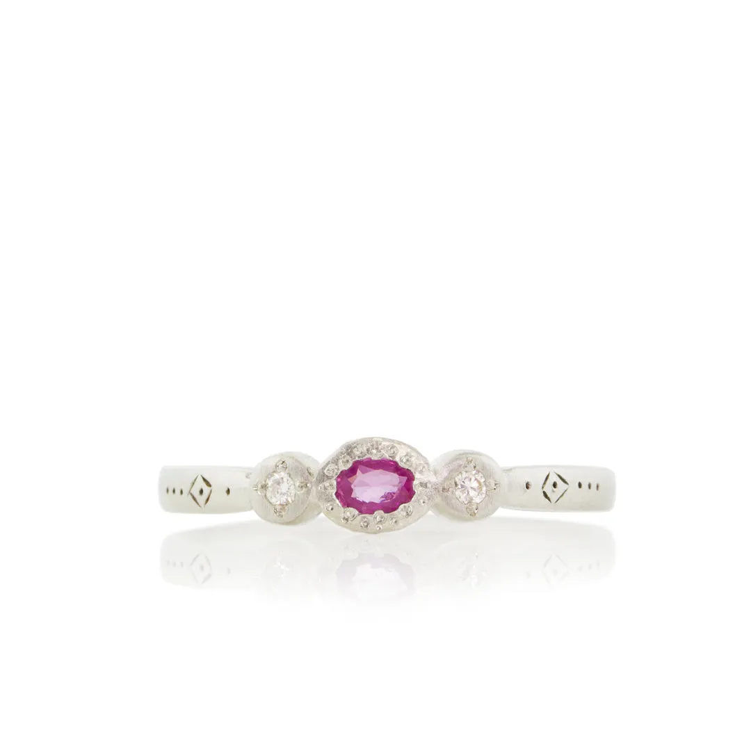 NEW! Oval Pink Sapphire with Diamond Accent Ring in Sterling Silver by Adel Chefridi