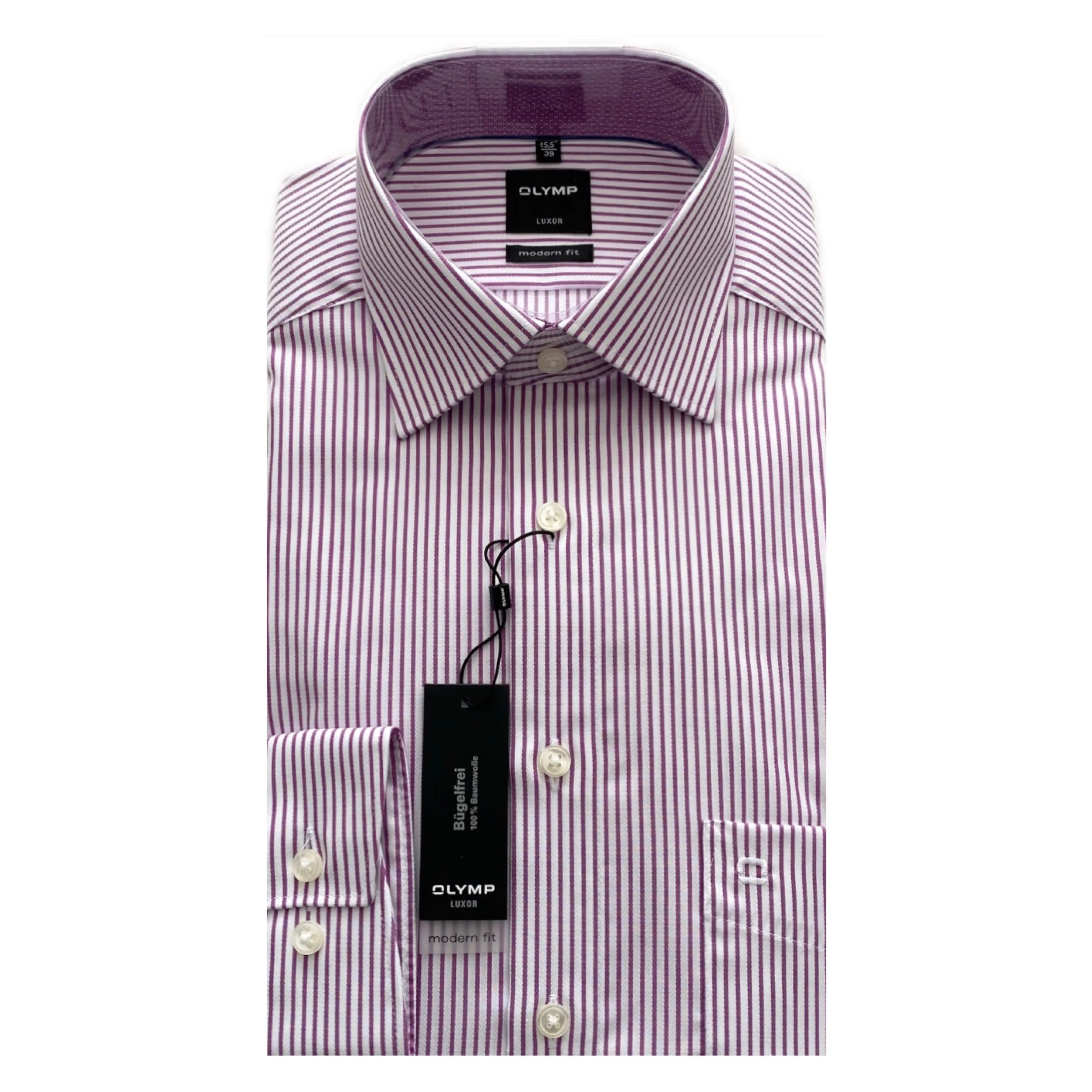 OLYMP White/Maroon Stripe Modern Fit Shirt