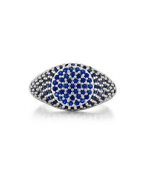 Pave Signet Ring- Blue Sapphire- Silver