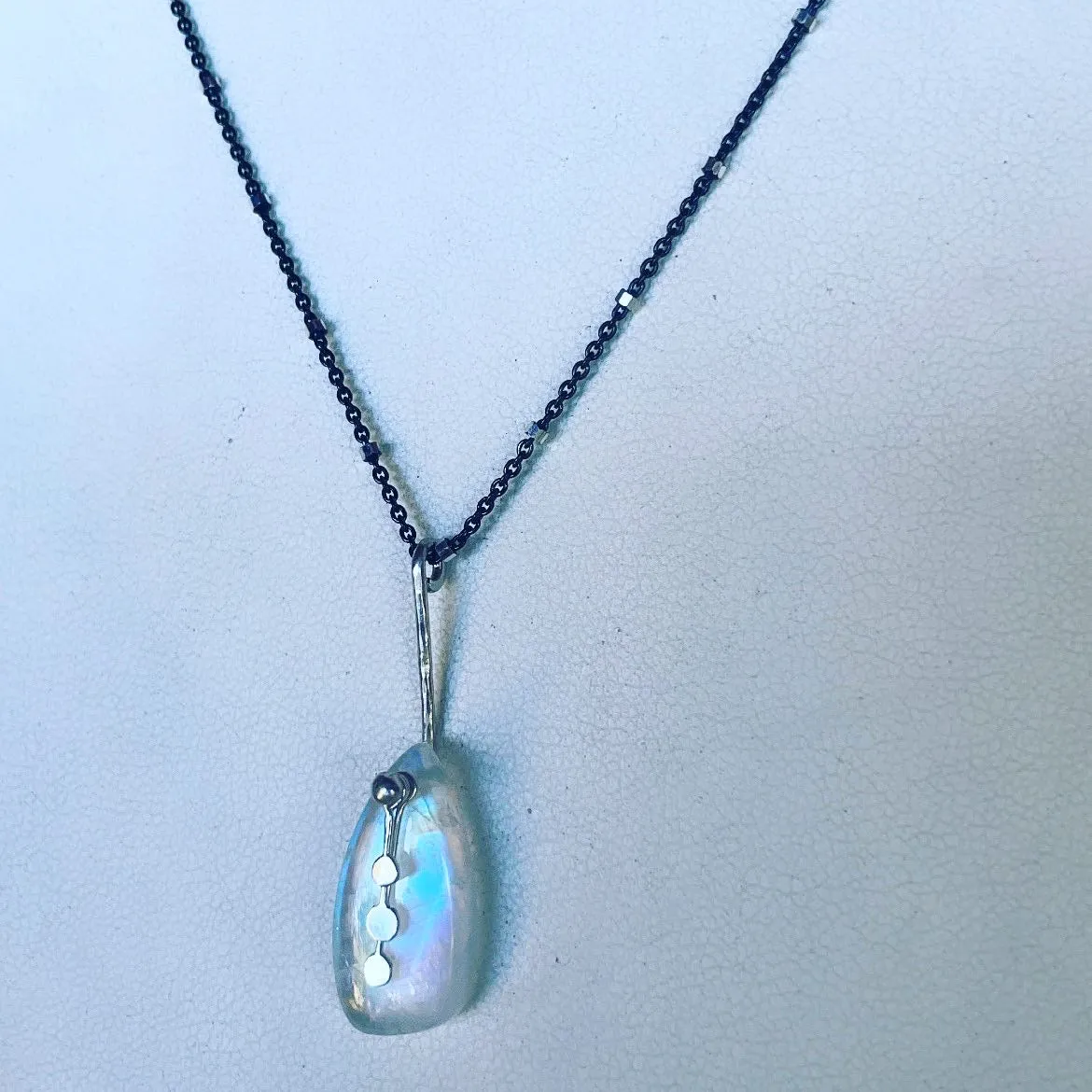 Pendulum Dots rainbow moonstone necklace