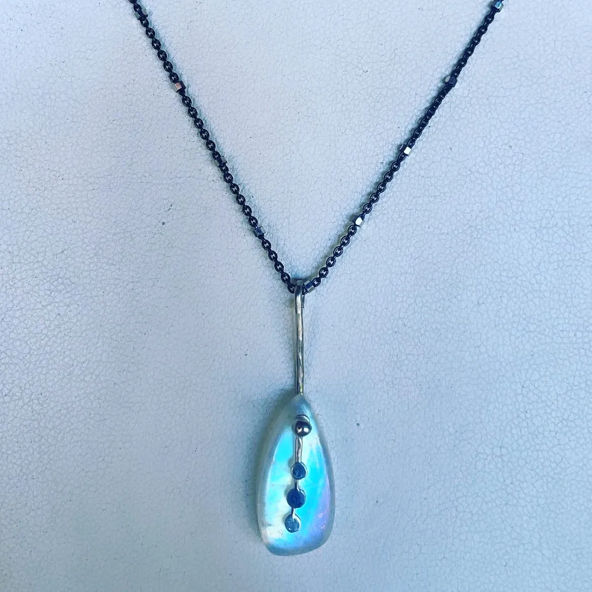 Pendulum Dots rainbow moonstone necklace