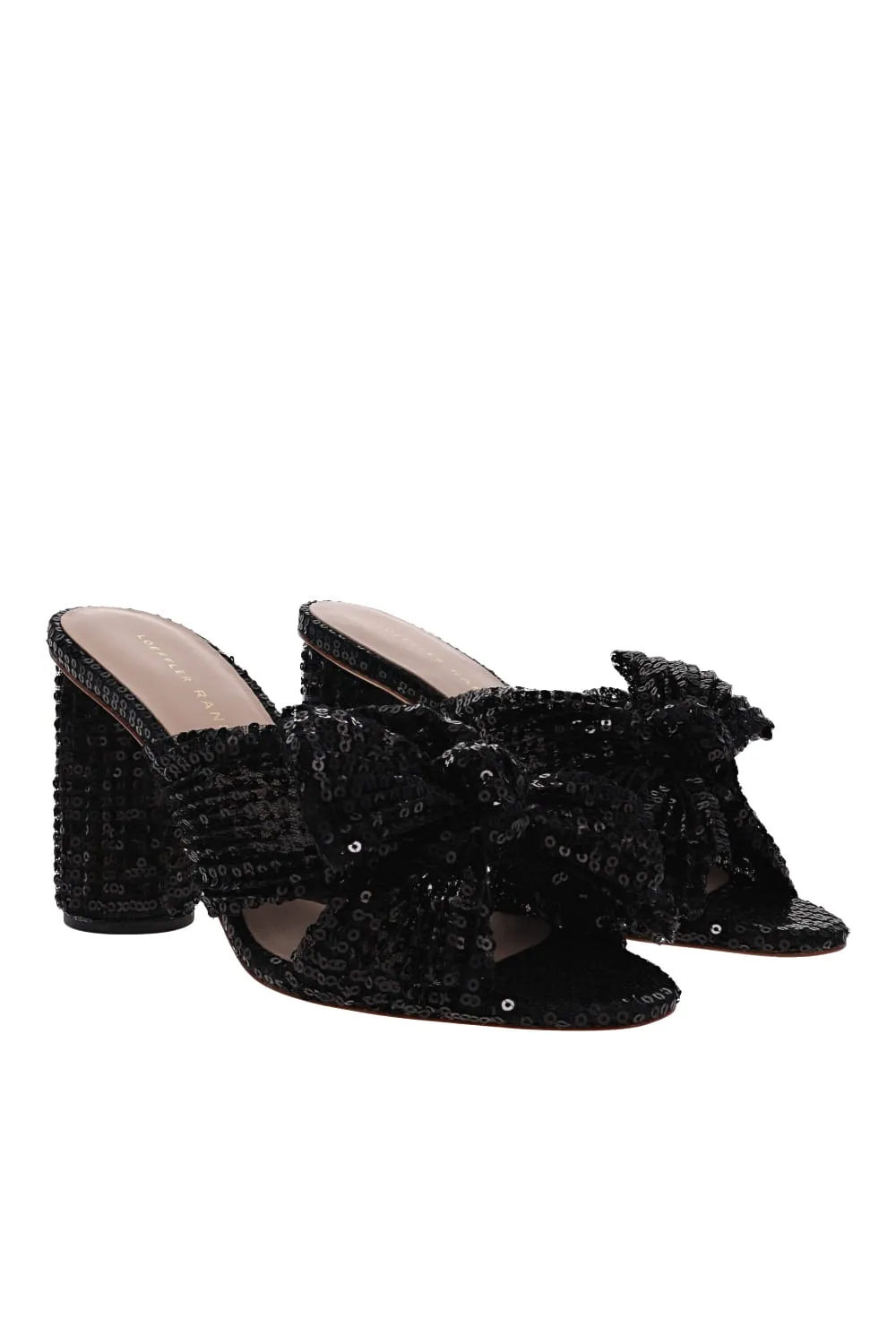 Penny Black Sequin Knotted Mule