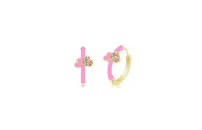 Pink Round Heart with Multi-color Crystal Yellow Gold Plating Girl's Leverback Earring