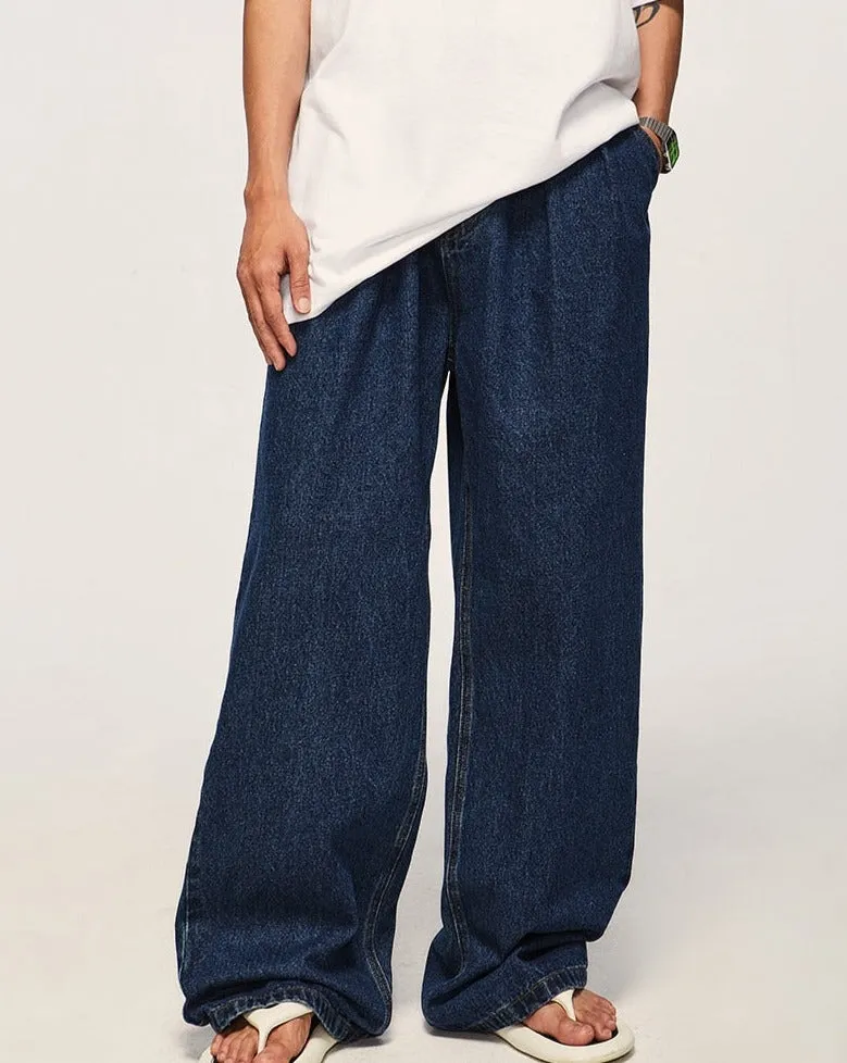 Pleat Front Wide Leg Jeans