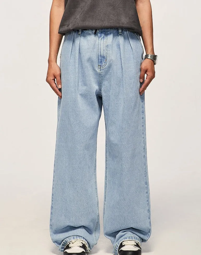 Pleat Front Wide Leg Jeans