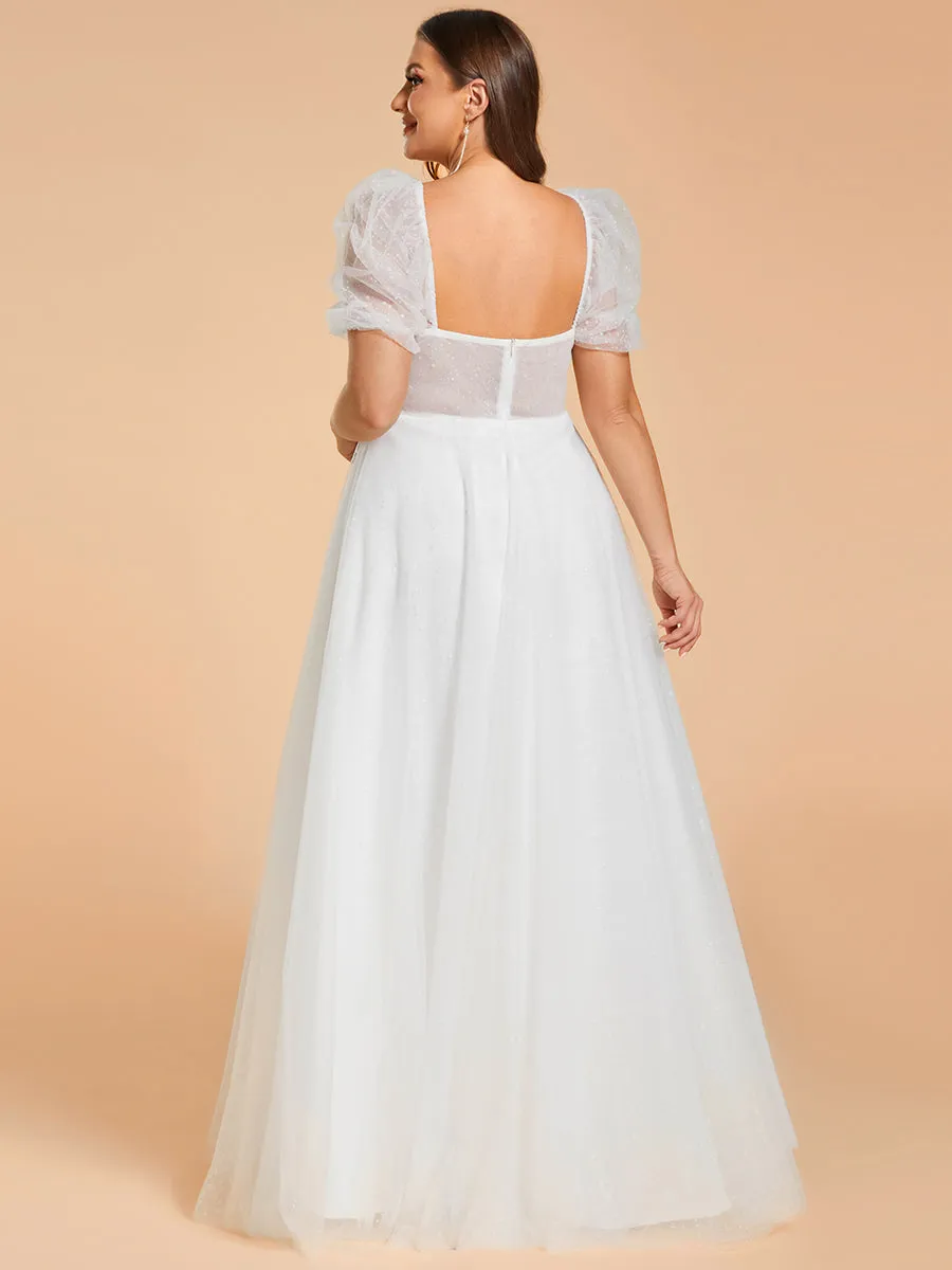 Plus Size Sweetheart Simple Wedding Dress with Puff Sleeves