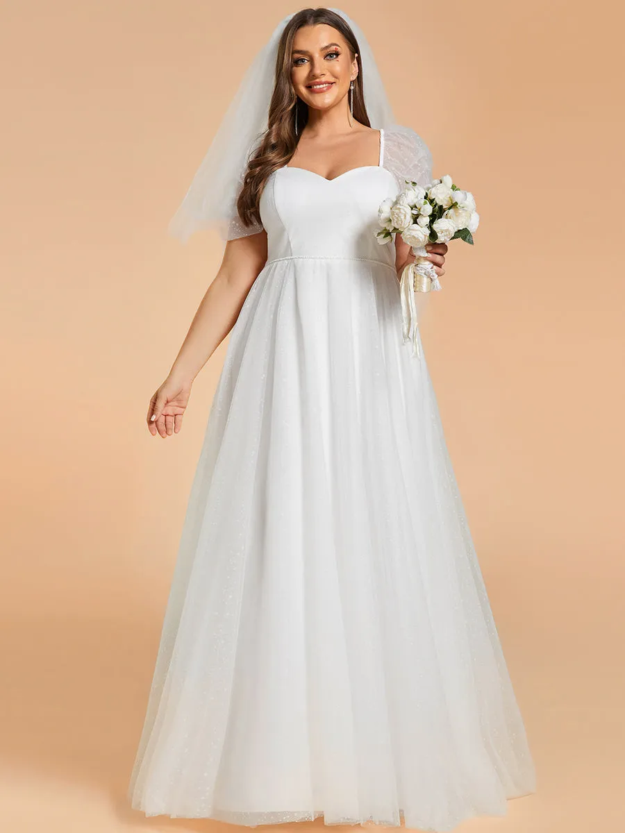 Plus Size Sweetheart Simple Wedding Dress with Puff Sleeves