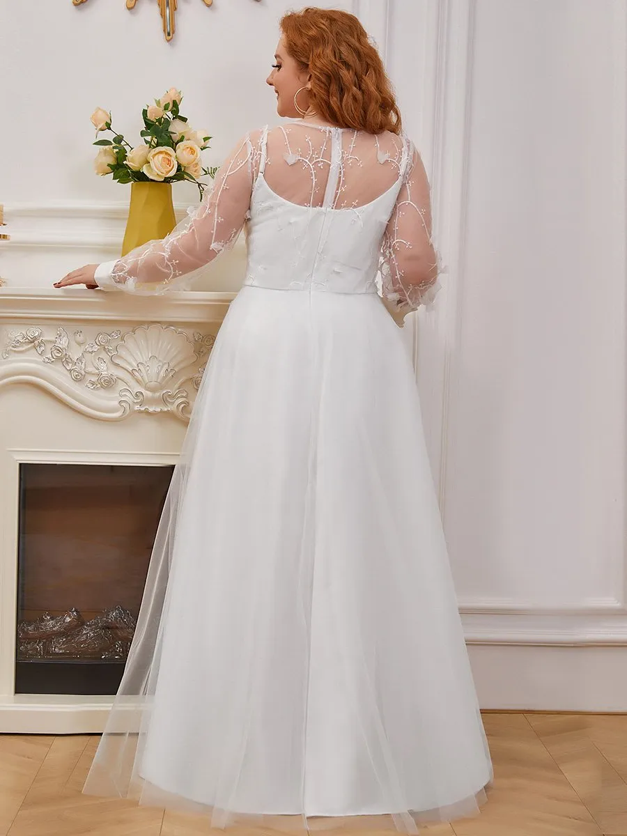 Plus Size Wholesale Simple Tulle Wedding Dress with Long Sleeves