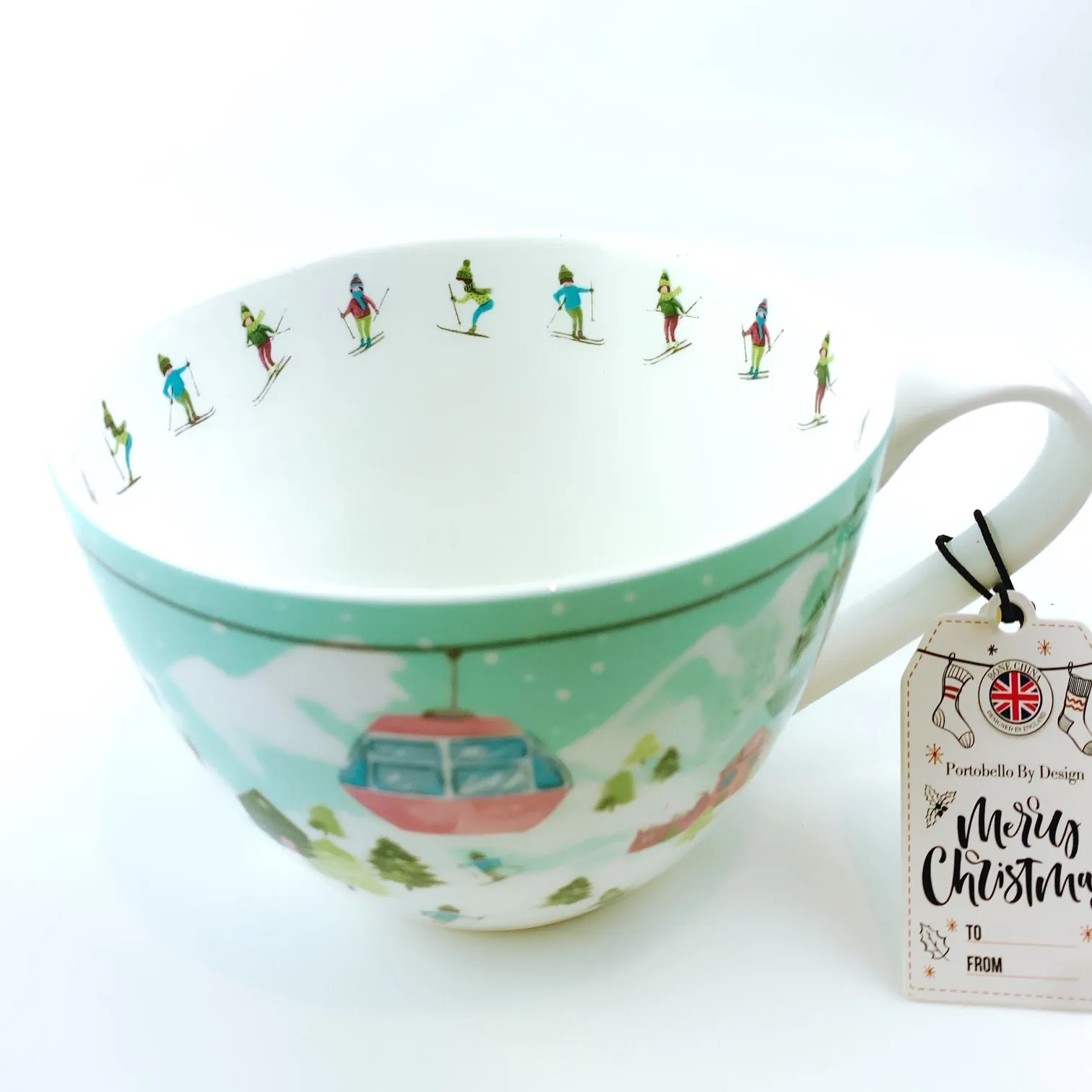 Portobello By Design 'Let's Skiing!' Celebrate Winter Bone China XL Coffee Mug Tea Cup 20 oz