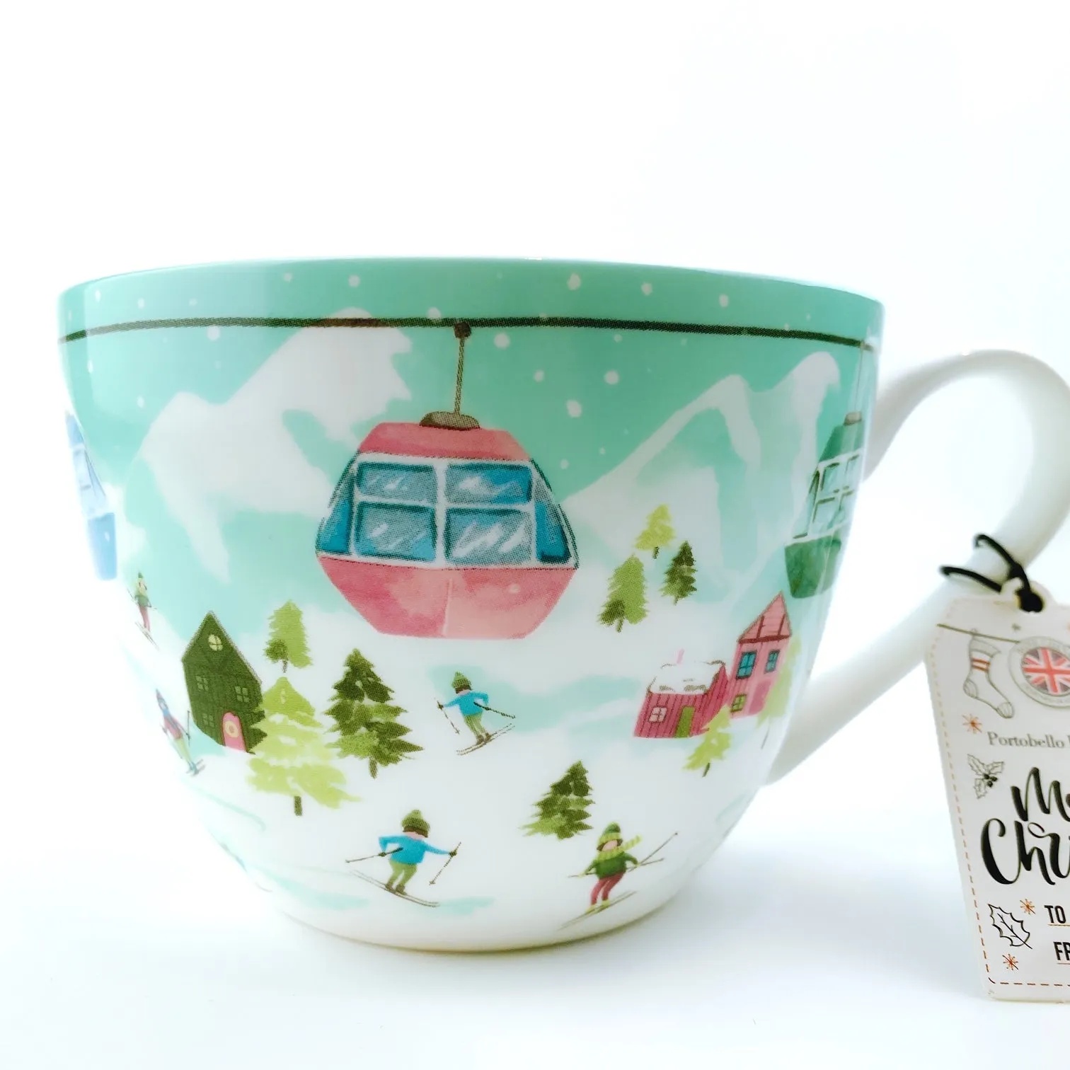 Portobello By Design 'Let's Skiing!' Celebrate Winter Bone China XL Coffee Mug Tea Cup 20 oz