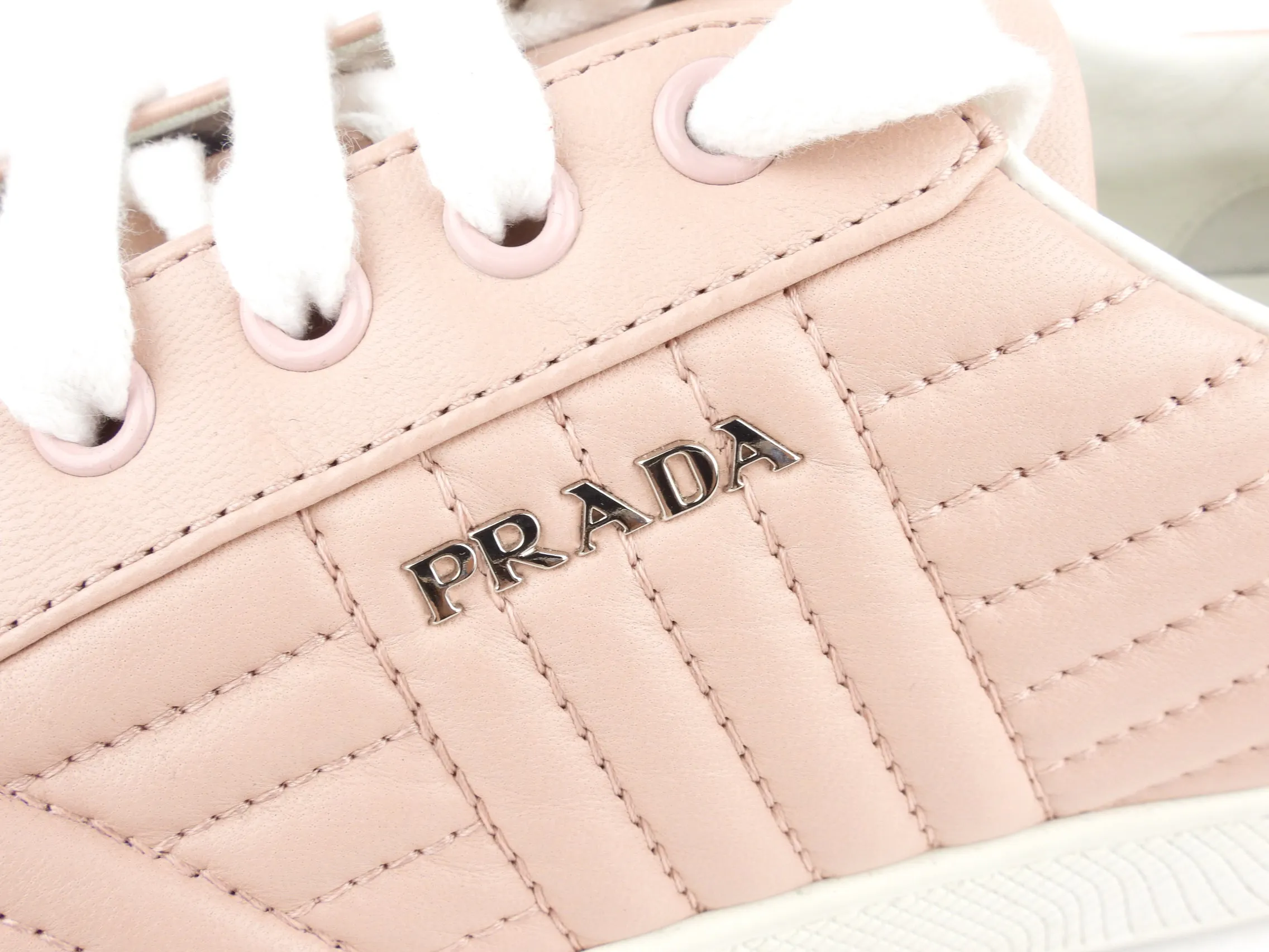 Prada Pink Quilted Leather Diagram Sneakers