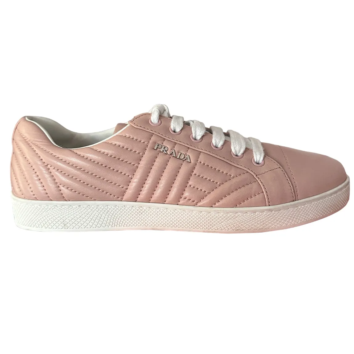 Prada Pink Quilted Leather Diagram Sneakers