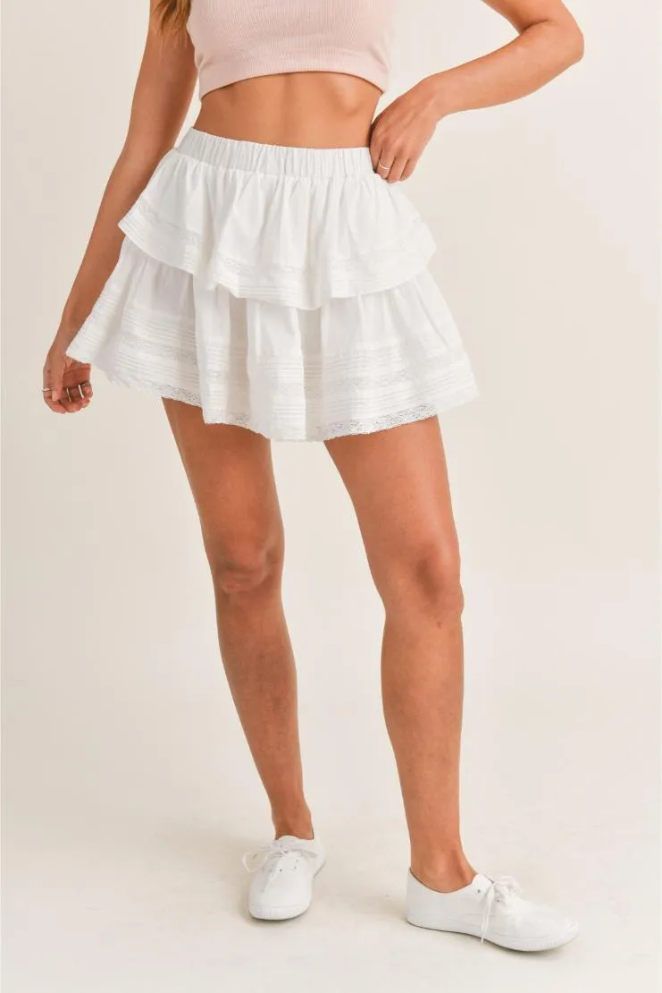 Priscilla White Ruffle Lace Mini Skirt