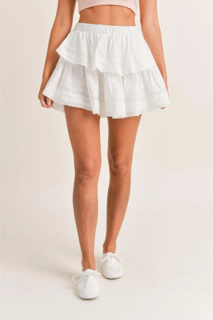 Priscilla White Ruffle Lace Mini Skirt