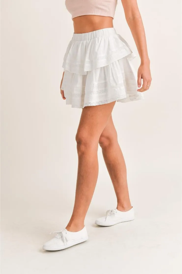 Priscilla White Ruffle Lace Mini Skirt