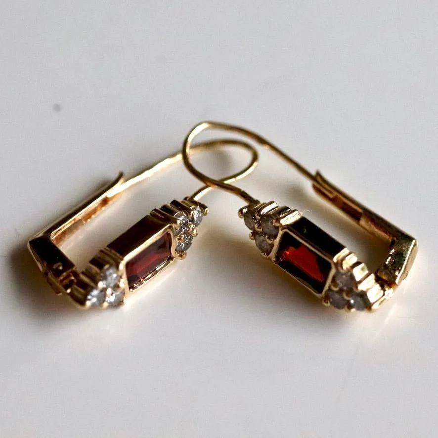 Regency 14k Gold, Garnet and Diamond Earrings