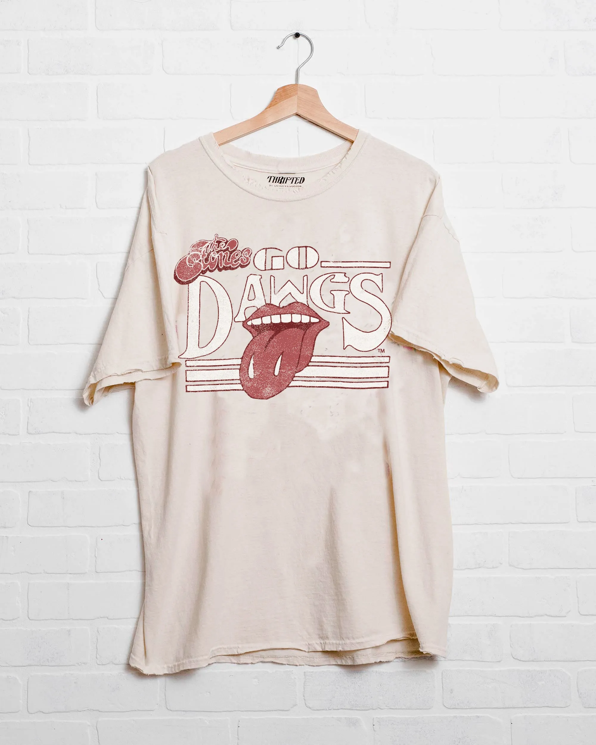 Rolling Stones Go MSU Bulldogs Stoned Off White Thrifted Tee