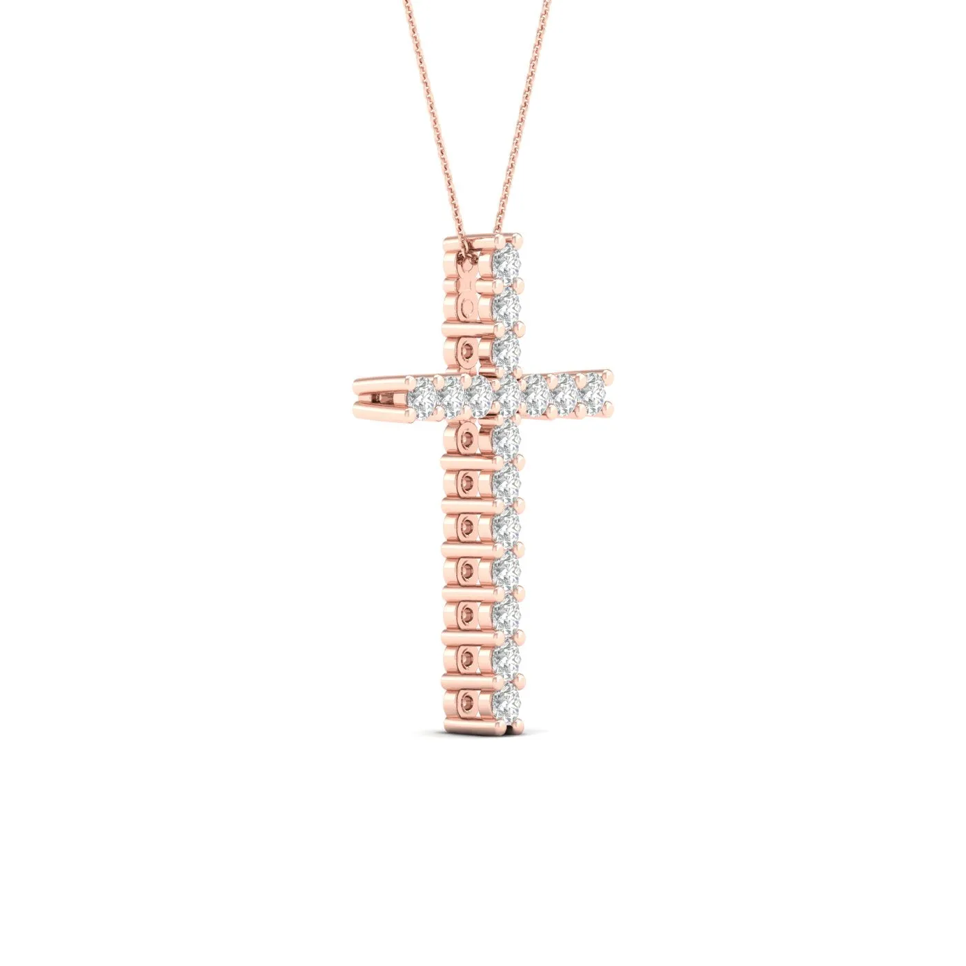 Rose Gold Diamond Cross Pendant With Chain Included