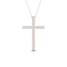 Rose Gold Diamond Cross Pendant With Chain Included