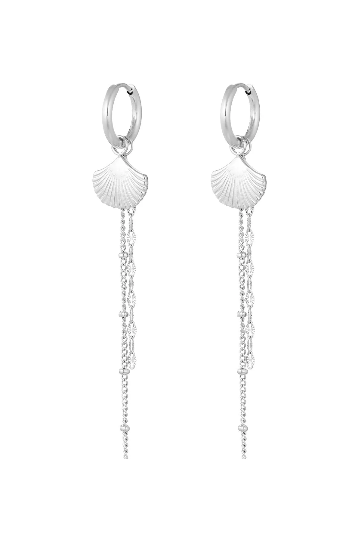 Shell Chain Hoop Earrings - Silver