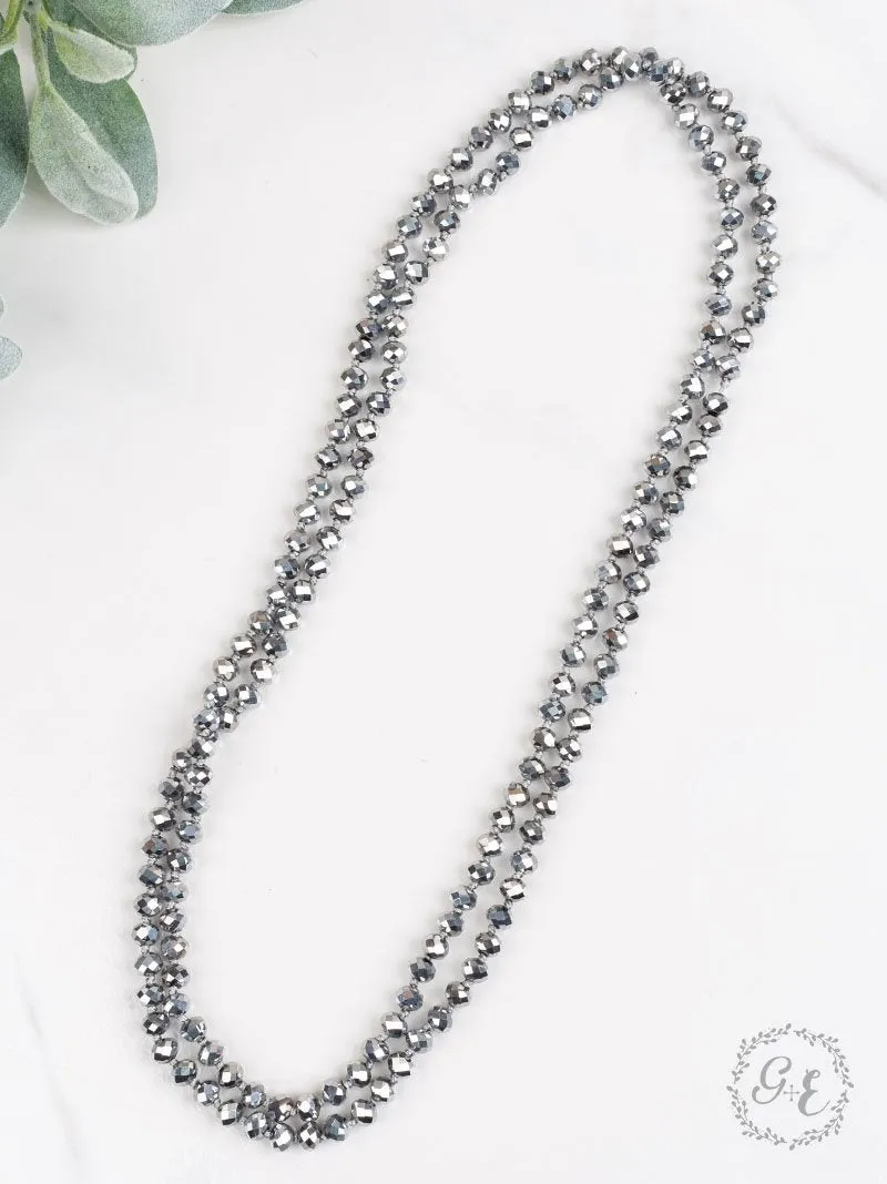 Silver Crystal Long Beaded 60" Layering Necklace