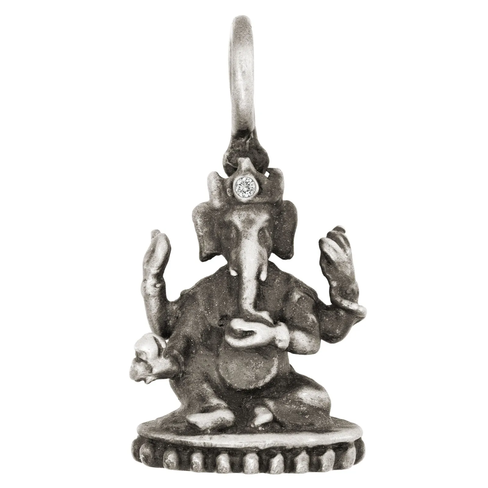 Silver Patina Ganesh Charm with a Diamond