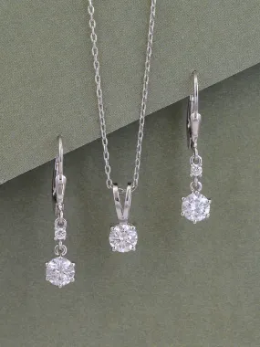 Single Solatire Necklace With Long Earrings Jewelelry Set For Women