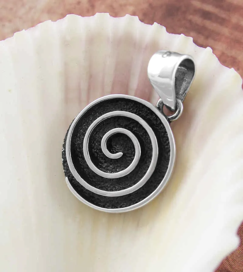 Small Spiral Swirl Oxidized Pendant