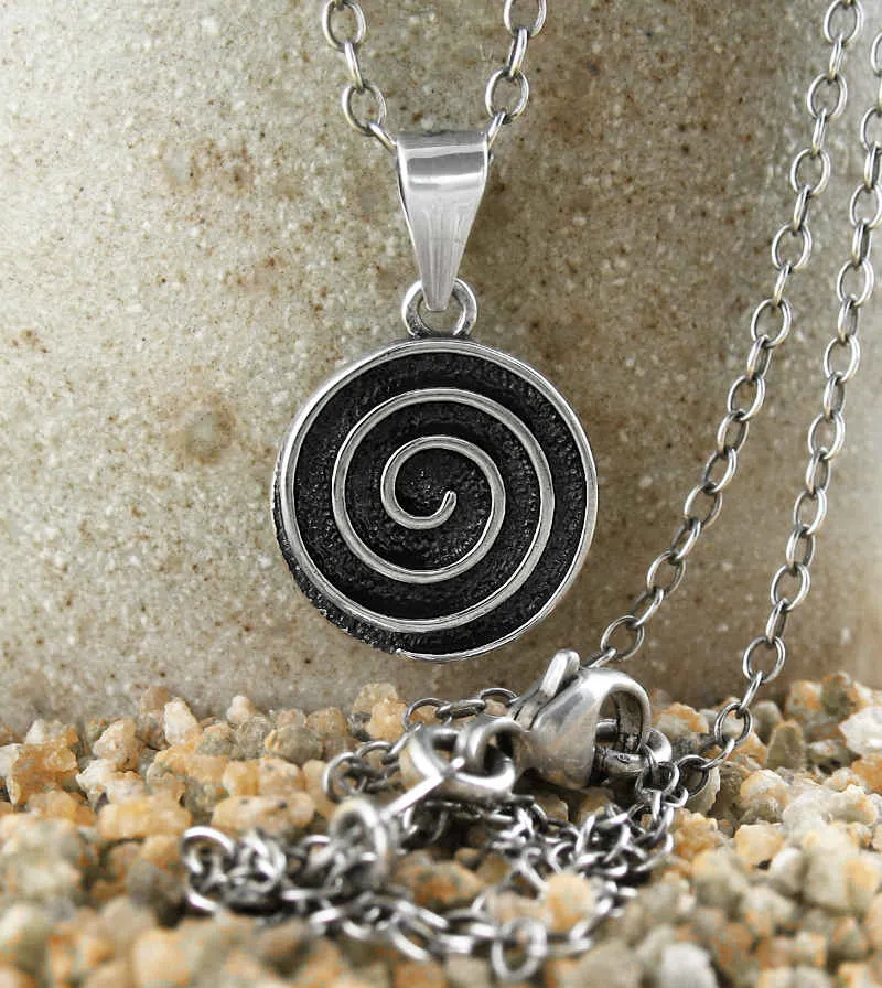 Small Spiral Swirl Oxidized Pendant