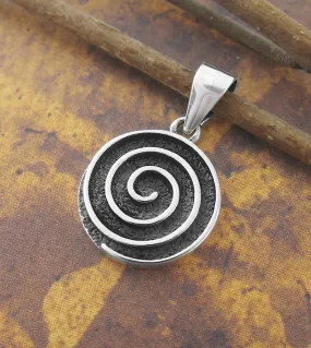 Small Spiral Swirl Oxidized Pendant