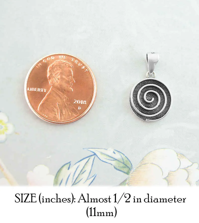 Small Spiral Swirl Oxidized Pendant