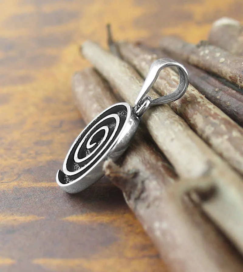 Small Spiral Swirl Oxidized Pendant