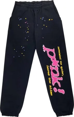 SP5DER Pink Black Spider Sweatpants