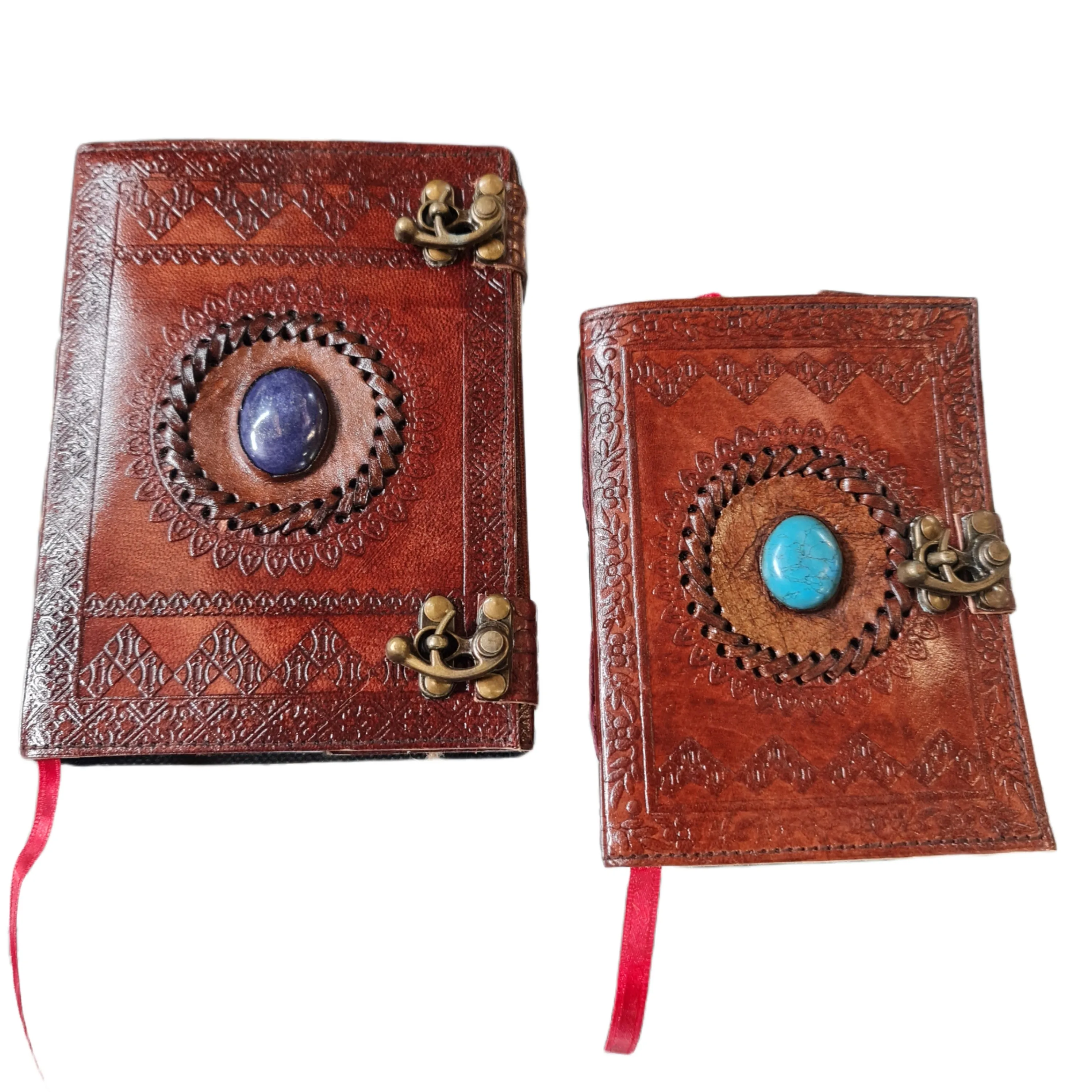 Stone Leather Etched Journal Turquoise or Blue Lapis Lazuli