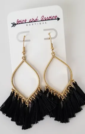 The Black Marquise Tassel Earrings