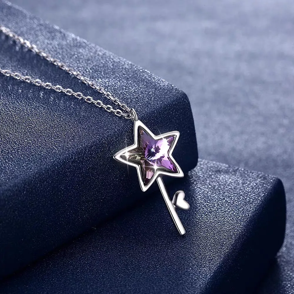 The Fairy Star Key Swarovski Sapphire Crystal Necklace