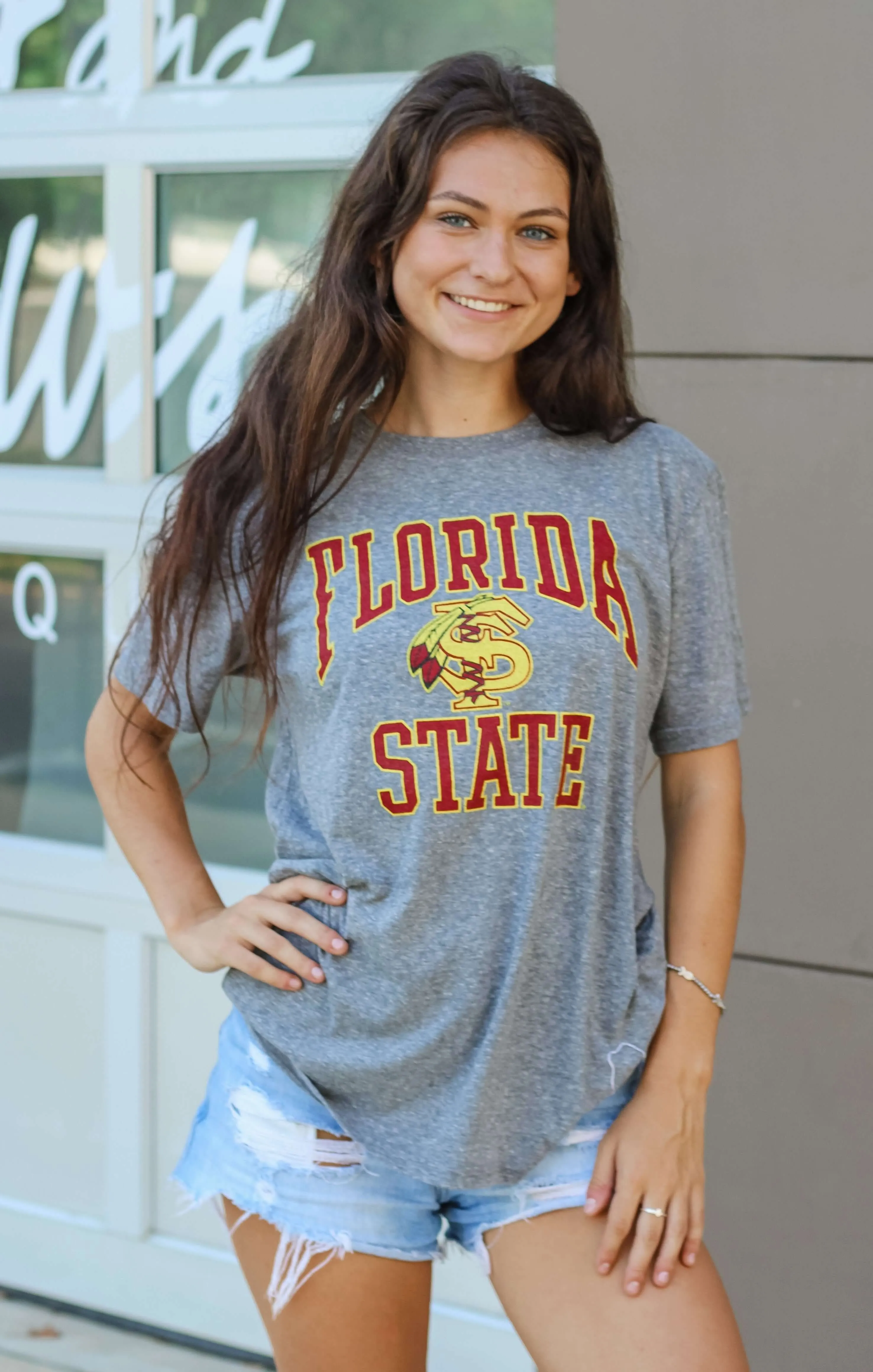 The "Florida State" Vintage Boyfriend Tee (Heather Grey)