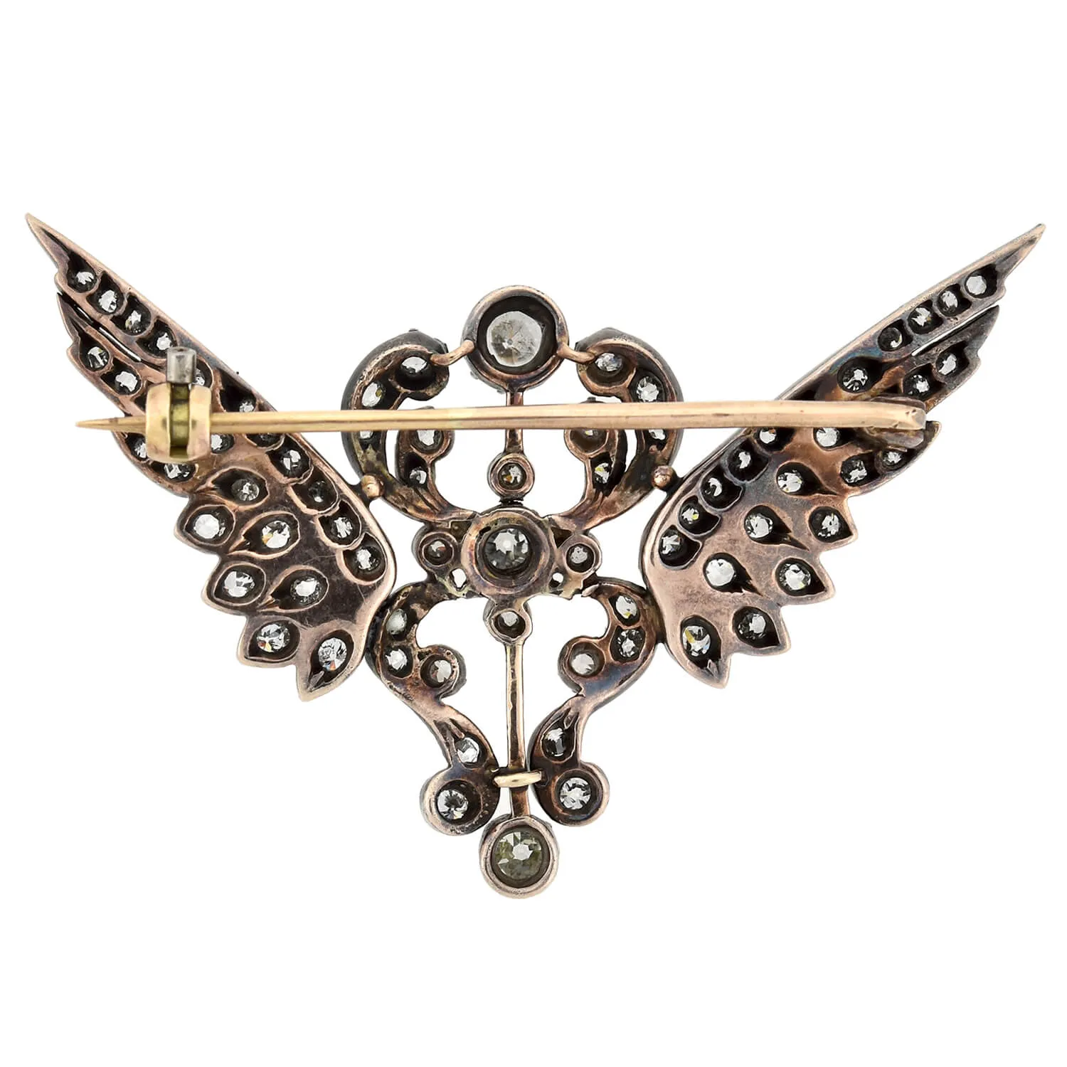 Victorian Large Sterling/15kt Diamond Wing Pin 2.00ctw