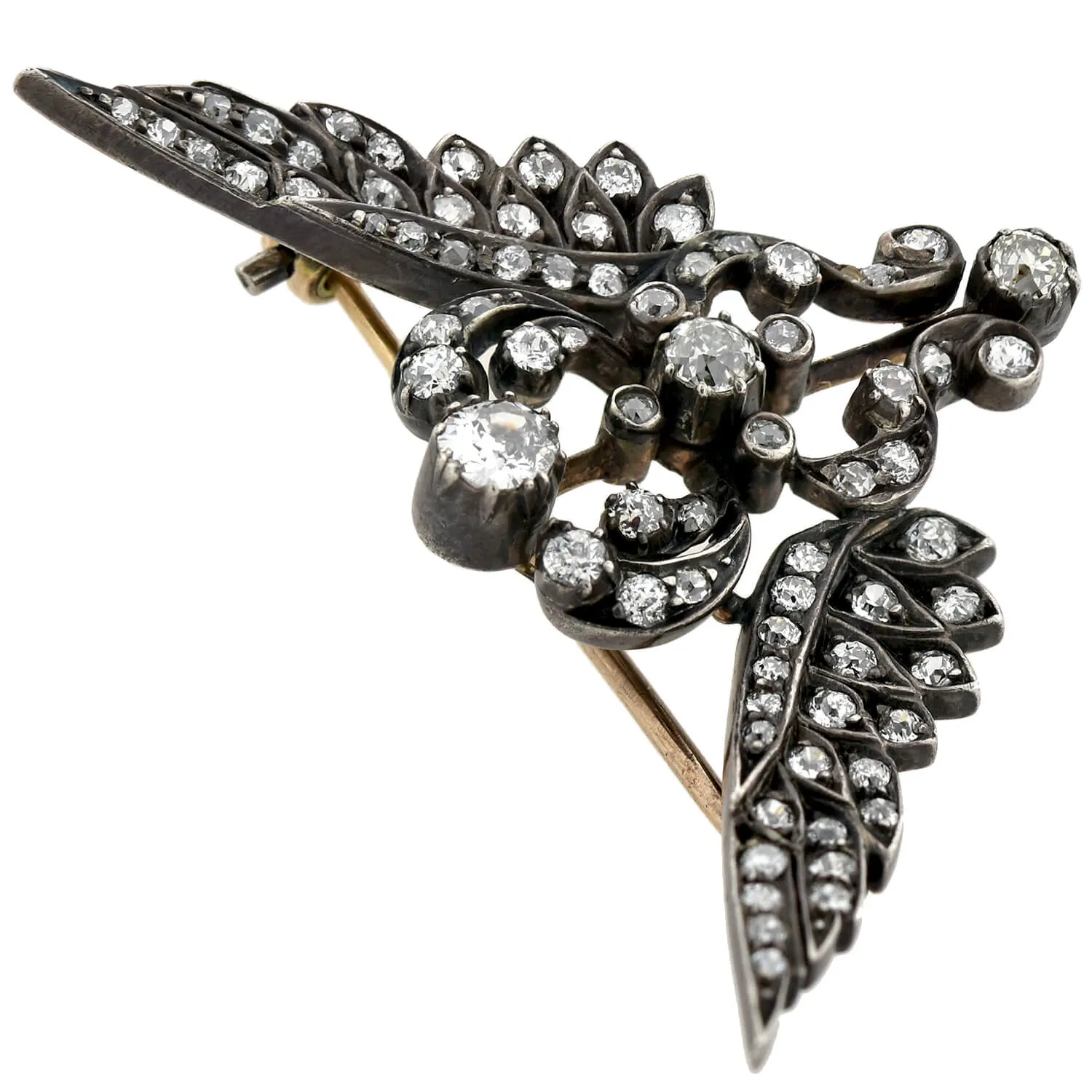 Victorian Large Sterling/15kt Diamond Wing Pin 2.00ctw