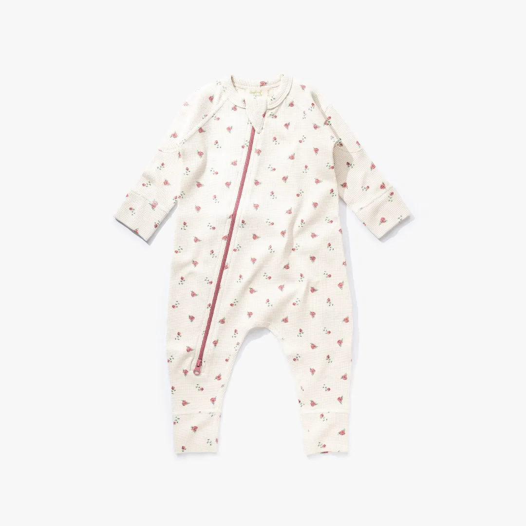 Winter Rose Waffle Zip Romper