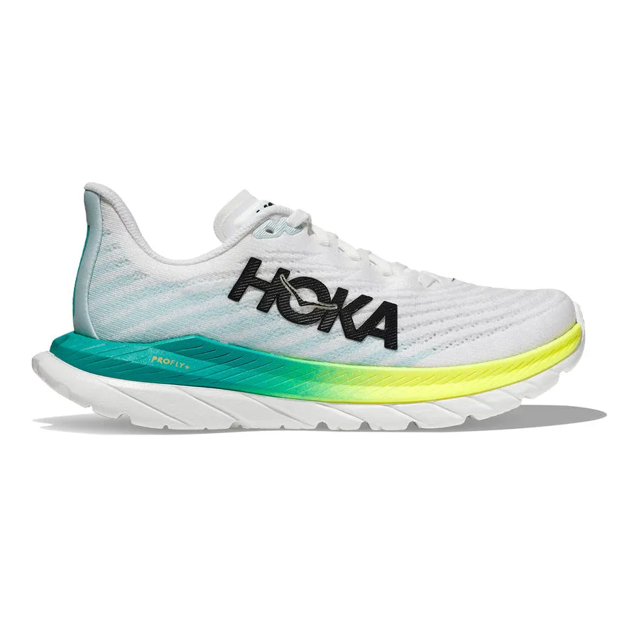 Women's Hoka One One Mach 5, White/Blue Glass, 7 D Wide