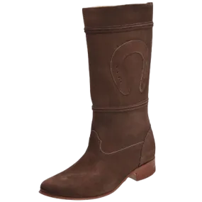 Women's Plain Brown Nobuck with Horseshoe Escaramuza Boot