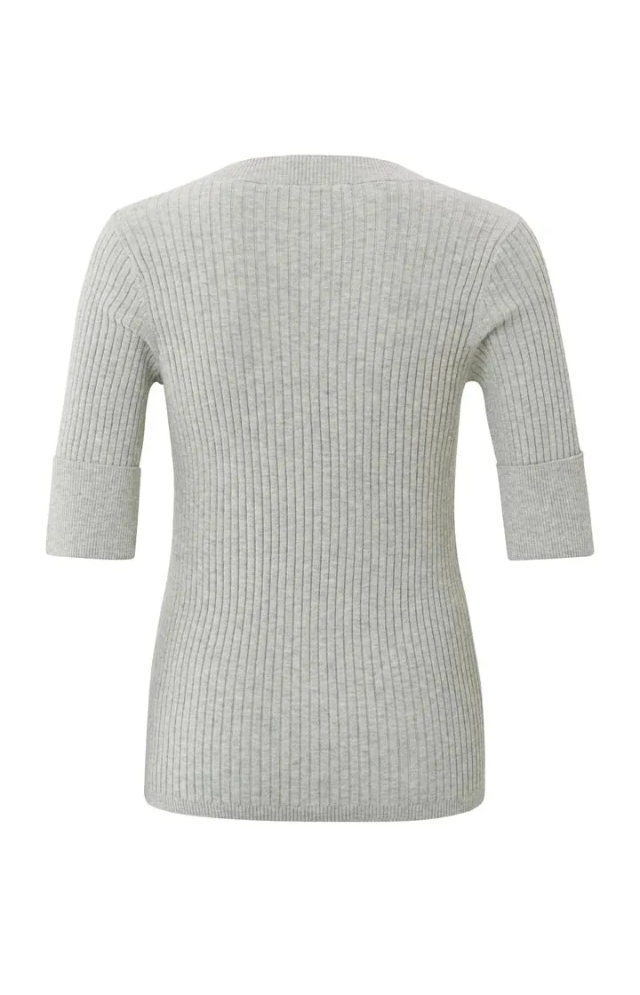 YAYA V-neck rib grey half slv sweater