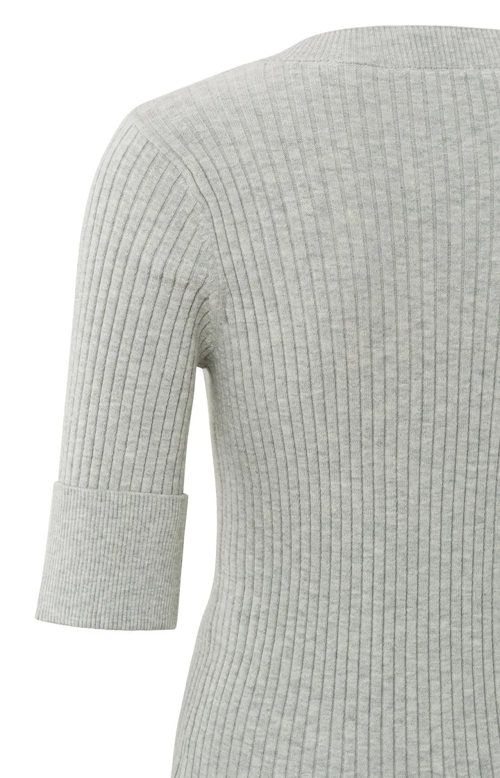 YAYA V-neck rib grey half slv sweater